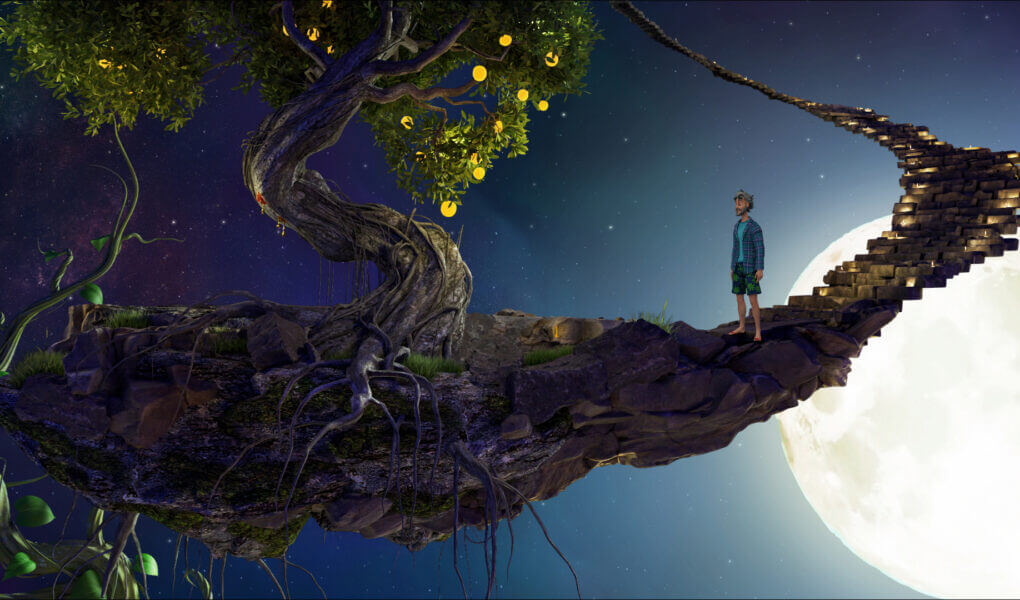 A screenshot from a Hector's bizarre trip in point-and-click indie game Whirlight – No Time To Trip.
