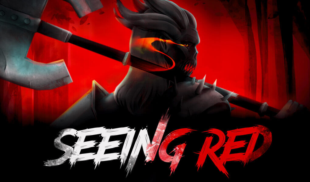 Stylized promotional artwork of a horned creature wielding a massive axe with the title Seeing Red.
