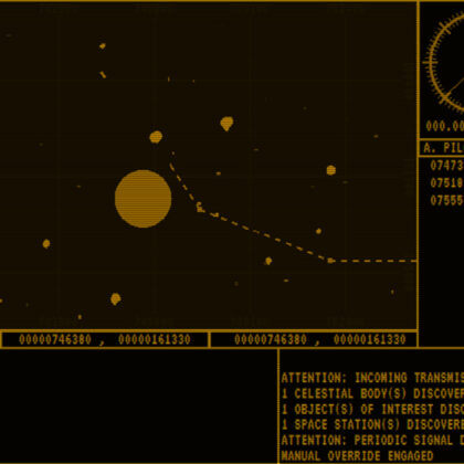 Retro star chart interface displaying celestial objects and trajectory.