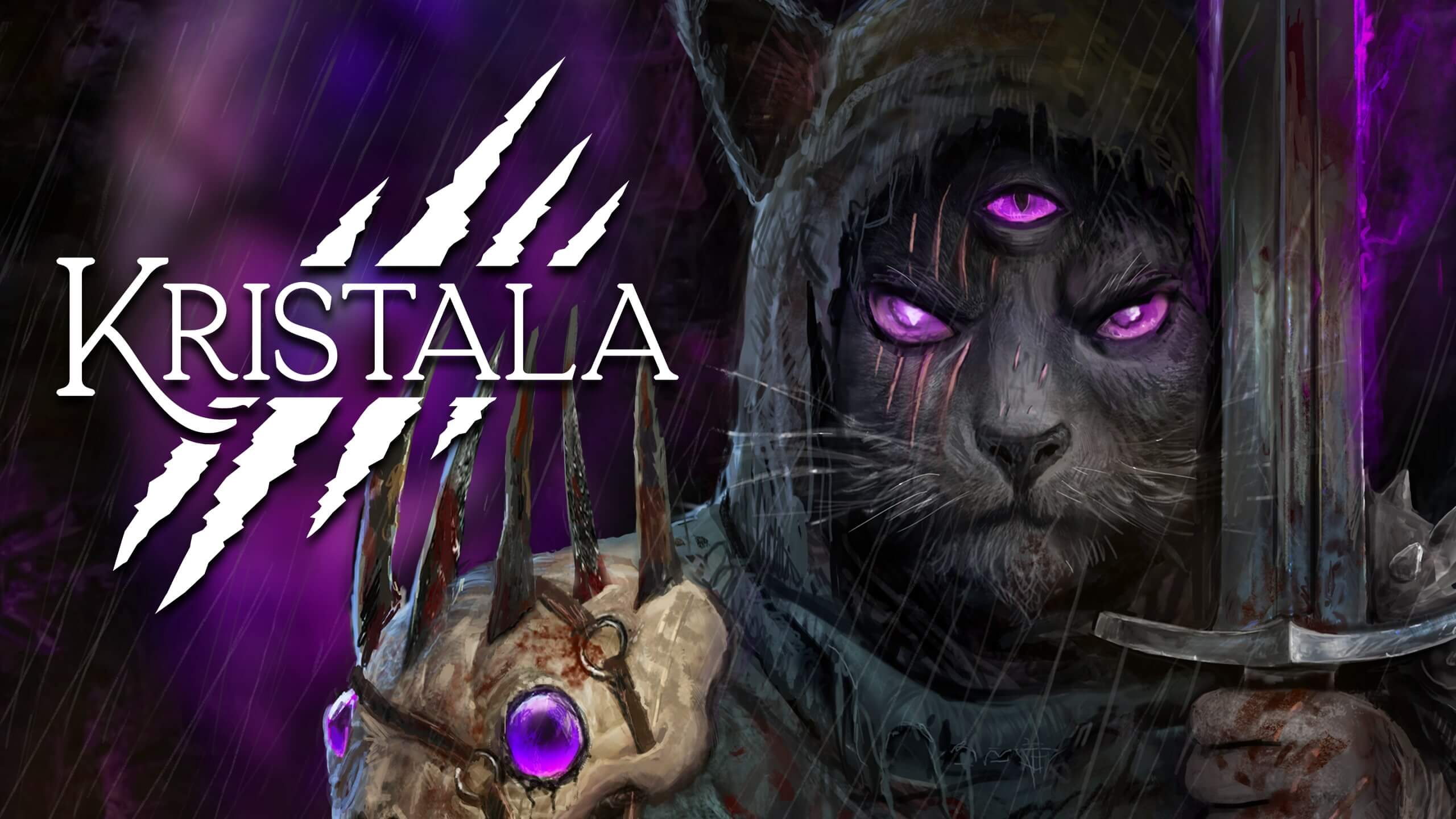 Kristala main character a shaman cat with three purple eyes
