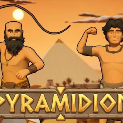 Pyramidion logo with two main characters