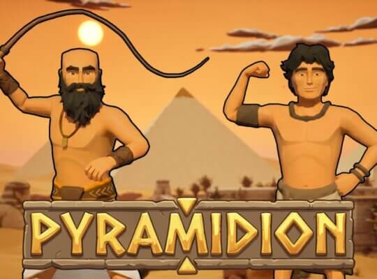 Pyramidion logo with two main characters