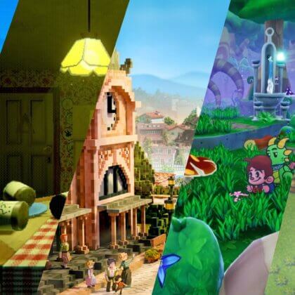 5 Indie Games to Play This Summer featured image with colorful farming, cooking, berry garden, fantasy adventure, and Mediterranean town scenes